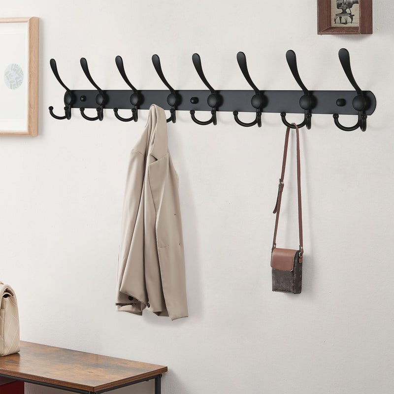 Dseap Coat Rack Wall Mount - 29.5â€ Long 8-Tri-Hooks Heavy Duty Coat Hanger Rail Wall Hooks for Hanging Coats Hats Clothing Clothes Purse Mudroom Entryway, Black - Image 4